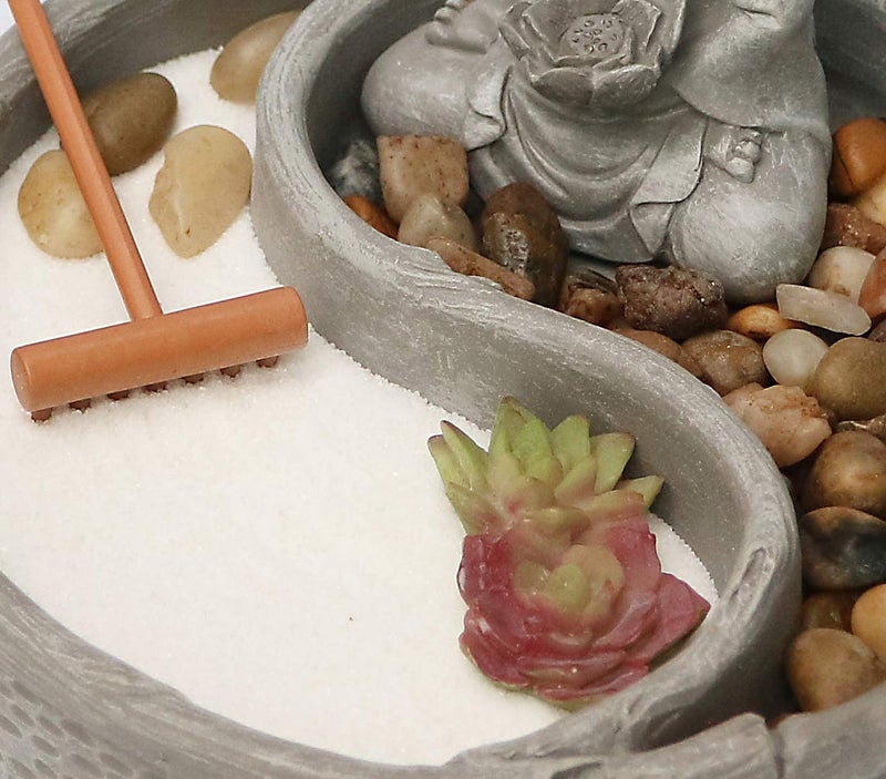Nature's Mark Mini Zen Garden Kit for Desk with Lotus, Buddha Figures, Rake and Natural Sand River Rocks Table/Desk DÃ©cor Gift Set for Home and Office 6 x 6 Inches Round Base - Image 5